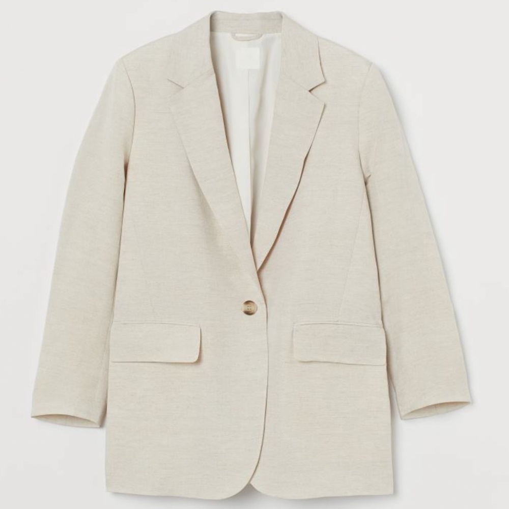 H&M Oversized Linen-blend Jacket Light Beige Size L